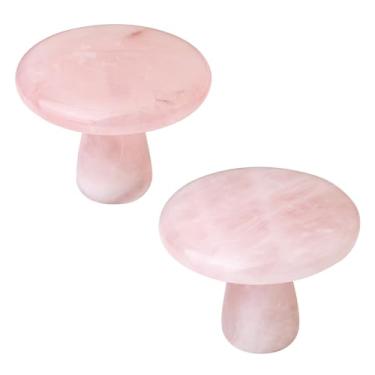 Imagem de Rockcloud Pacote com 2 puxadores de gaveta de pedra de cristal de cogumelo com raspador, puxador de armário de pedra polida para cômoda, cozinha, decoração de casa, quartzo rosa