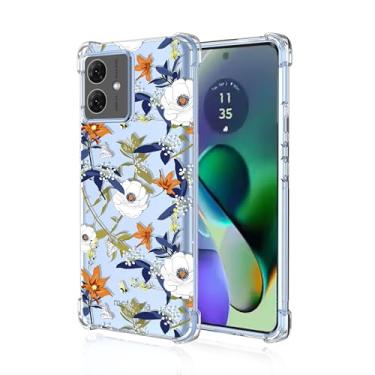 Imagem de RRXSYXL Capa para celular Moto G54 com estampa floral transparente, proteção à prova de choque, capa de TPU macio para Motorola G54 (floral colorido)