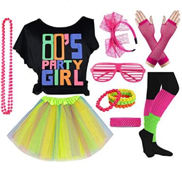 Imagem de FUNDAISY Camiseta infantil dos anos 1980 I Love The 80's com pochete, 80s Party Girl 01 verde, 14-16 Years