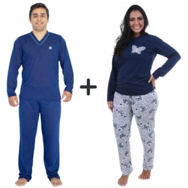 Imagem de Kit 2 Pijamas De Frio Adulto Casal Longo Feminino Masculino - Pijamas 