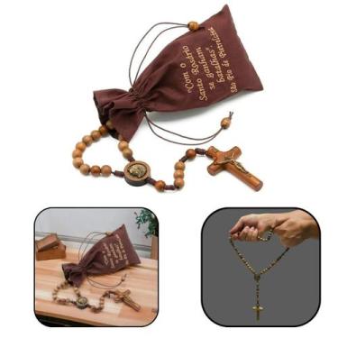 Imagem de Terço de São Padre Pio Marrom Com Saquinho Bordado - FORNECEDOR 1