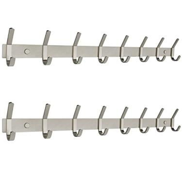 Imagem de Suporte de parede para cabide – Trilho de gancho de aço inoxidável de 61 cm de níquel escovado com 8 ganchos de revestimento duplo resistentes – cabide de parede para entrada, banheiro, quarto, toalha