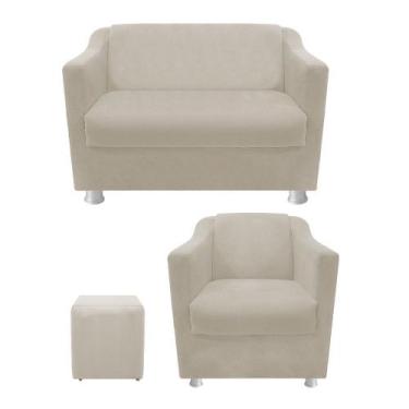 Imagem de kit Poltrona, Namoradeira Babel e Puff Banqueta Dado Suede Bege - DAMA