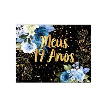 Imagem de Painel de Festa Horizontal 1,55 X 1,20 - Meus 19 Anos Floral Azul Efei