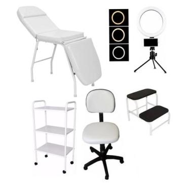 Imagem de Kit Estética Poltrona Maca Mocho Carrinho Escada E Luminária Ring - Fi