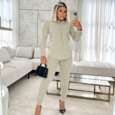 Imagem de Conjunto Lanzinha Inverno Lã Calça E Blusa Com Capuz - Jf Moda, Cinza,