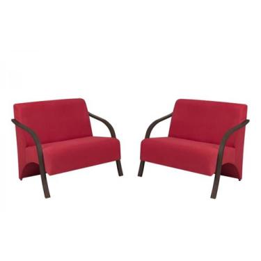 Imagem de Kit 2 Poltronas Namoradeira 2 Lugares Vênus D Salla Suede Braço Madeir