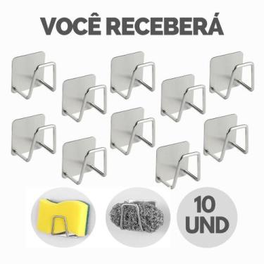 Imagem de Kit Suporte Porta Esponja Bucha Inox Gancho Adesivo Organizador - Esco