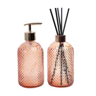 Imagem de Kit frasco difusor e porta sabonete líquido de vidro 400ml - FWB, Gold