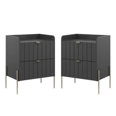 Imagem de Kit 2 mesa cabeceira madeira mdf cor grafite moriah 45cm - Aprire Móve