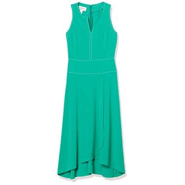 Imagem de Donna Morgan Vestido midi feminino elástico leve crepe assimétrico com costura contrastante, Jade brilhante, 40