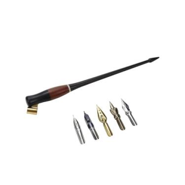 Imagem de Meprotal Conjunto de porta-canetas oblíquas de caligrafia de madeira, cabo removível com 5 pontas para desenho de caligrafia inglesa, preto