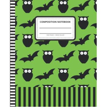 Imagem de Halloween Owl Composition Notebook Wide Ruled: 7.5 x 9.25 Blank Paper / 108 Pages/Stationery Gift for Note Taking - Writing - Doodles/Spooky Bird Bat - Lime Green Black Art Pattern Theme Cover