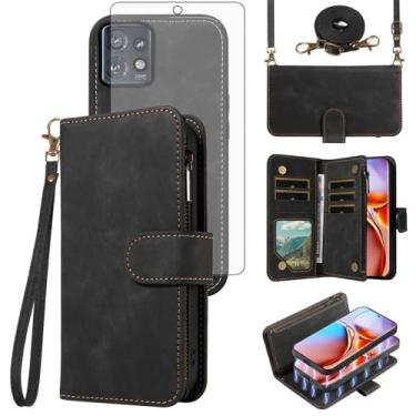 Imagem de Asuwish Capa de telefone para Motorola Edge+ Plus 2023/Edge 40 Pro 5G/Moto X40 Carteira magnética destacável com protetor de tela de vidro temperado transversal suporte para cartão X + mulheres