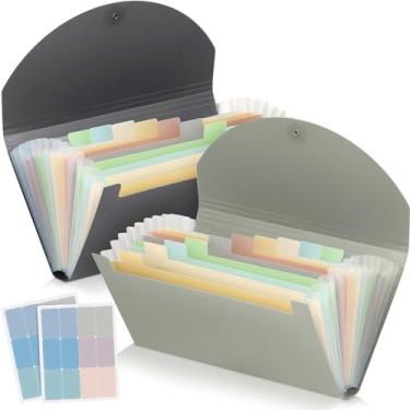 Imagem de Harloon Pacote com 2 13 bolsos, pasta de arquivos expansível e pasta de capa com etiquetas, pasta de arquivos expansível, carteira expansível para armazenamento de cartões de recibo de cupons (cinza,