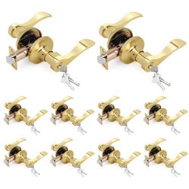 Imagem de LOQRON Maçaneta de porta estilo onda maçaneta de entrada com chave com fechadura, pacote com 10 alavancas de entrada com chave por atacado, reversível para canhoto/direito para escritório ou porta da