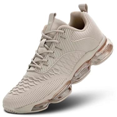 Imagem de Tênis de corrida masculino, cano baixo, confortável, para caminhada, cadarço, respirável, moderno, tênis, esportes, academia, fitness, cross, Caqui, 38