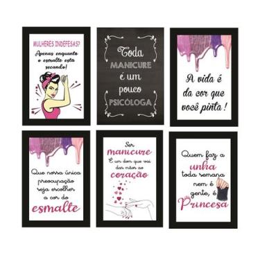 Imagem de Quadros Manicure Salão Beleza Frases Decorativos Kit 6 Peças - camaleã