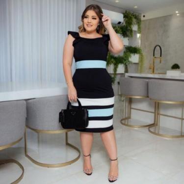 Imagem de Vestido Midi Plus Size Listras Moda Evangélica Feminina - MISS FLOWER,