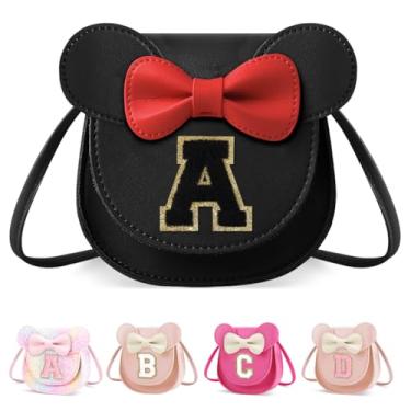 Imagem de Bolsa infantil para meninas, presente de aniversário para crianças, bolsa infantil com inicial personalizada, lindo laço de orelha, presente de menina, Pequeno-preto-preto, letter -A, Letra A