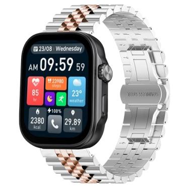 Imagem de Pulseira para relógios inteligentes GTX13, GTX12, Lamshaw de aço inoxidável sólido de 22 mm, pulseira pesada com fecho dobrável de borboleta, compatível com GZC GTX13, GTX12, ENOMIR GTX12, Tensky