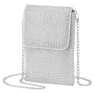 Imagem de DTGN Bolsas de mão para noite, bolsas de mão para mulheres, bolsa transversal com strass de cristal bolsa de ombro brilhante, Prata, L (US 12)