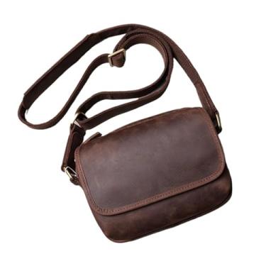Imagem de Bolsa de ombro masculina de couro vintage diária Bolsa masculina simples crossbody Bolsa bolsa retrô de couro(Coffee)