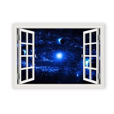 Imagem de JZSDGB Impressão em tela arte de parede 3D falsa janela-paisagem impressão em tela céu estrelado azul paisagem em tela tela arte de parede janela vista imagem para decoração de quarto 85 x 128 cm (33