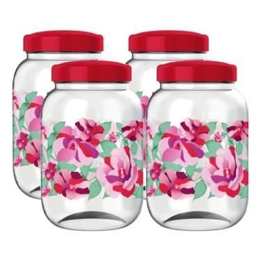 Imagem de Kit 4 Pote Para Mantimentos Grande Tampa De Rosca 3,6 Litros Decorado (Floral)