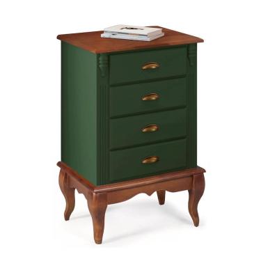 Imagem de Mesa de Cabeceira 4 Gavetas Pés Luiz XV Hannover 60817 - Verde/Imbuia Glazer