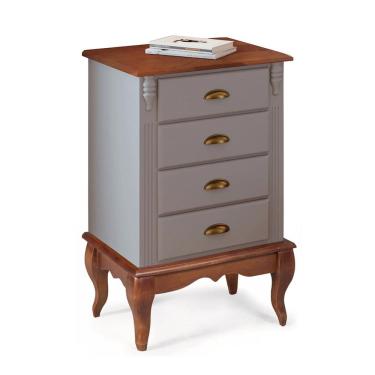 Imagem de Mesa de Cabeceira 4 Gavetas Pés Luiz XV Hannover 60817 - Off White/Imbuia Glazer