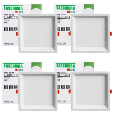 Imagem de Kit 4 Painel de Led Quadrado Embutir Recuado 6W Bivolt Taschibra 3000K Quente