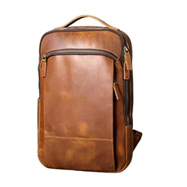 Imagem de Mochila de couro genuíno vintage para homens Mochila de computador para caminhadas Mochila de couro masculina para atividades ao ar livre(Brown)
