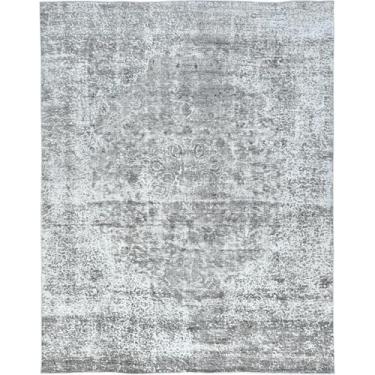 Imagem de Shahbanu Rugs Tapete oriental semi-antigo envelhecido de lã desgastada com sensação rústica cinza pedra (2,5 m x 30 cm)