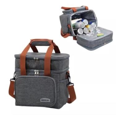 Imagem de Bolsa Térmica com Compartimentos Duplos, Alça Ajustável, Organizador de Alimentos e Bebidas, Bolsa térmica durável e impermeável nas cores Preta e Cinza. (Cinza)