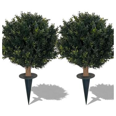 Imagem de LYTREWPLANT Arbusto de bola de buxo artificial, 68,5 cm, resistência aos raios UV, classificado com ponta. Fácil de empurrar no chão. A planta fica ótima em um vaso em qualquer lugar. Decoração