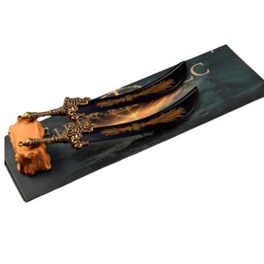 Imagem de Game Elden Ring Dark Moon Greatsword Models Fantasia Medieval 11,8 polegadas Espada Claymore Escultura pintada à mão Estatueta colecionável para exibição de jogos, decoração de mesa de guerreiro e