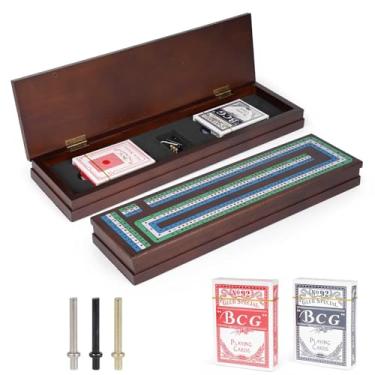 Imagem de Wooden Cribbage Board Game Set, Premium Wooden Board with Magnetic Lock and Metal Pegs, Strategy Card Game Cribbage - Travel Portable Cribbage Game Sets for Family
