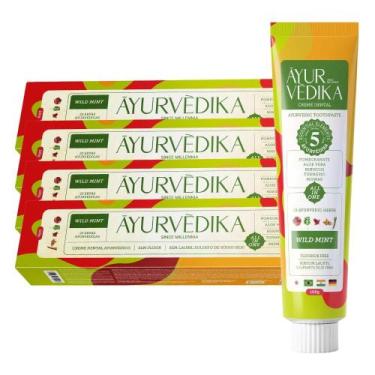 Imagem de Kit 4 Creme Dental Ayurvédico Sem Flúor Wild Mint Natural - Ayurvédika