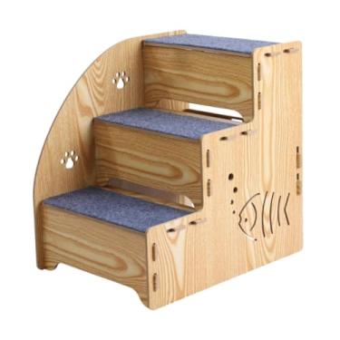 Imagem de Generic Escada de cão de madeira escalada escalada 3 degraus não deslizam escadas portáteis de rampa de animais de estimação para cães pequenos gatos de cama