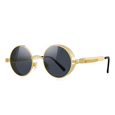 Imagem de Óculos de sol góticos Steampunk da Merry para mulheres, lentes redondas, armação de metal S567, Gold&black, Free