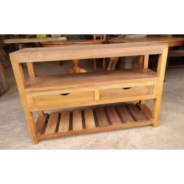 Imagem de Aparador Rústico em Madeira com 2 Gavetas, 2 Prateleiras, 100 cm, Acabamento Natural