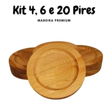 Imagem de Kit Pires Redondo Porta Xícara De Madeira Pinus Mesa Posta Copo Oferta