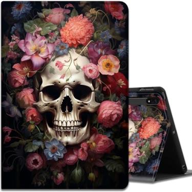 Imagem de Capa para Samsung Galaxy Tab S8 Plus 2022/S7 FE 2021/S7 Plus 2020 31.5 cm, ângulos de visualização múltipla, com função hibernar/despertar automática para Samsung Galaxy Tab S8 Plus, caveira floral