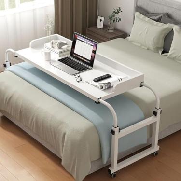Imagem de Mesa de cama, mesa de cabeceira para computador portátil, mesa de cabeceira móvel com 4 rodas, ajustável, 115-210 cm, bandeja de comida, mesa para laptop, cama para casa, quarto