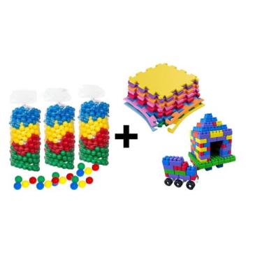 Imagem de Kit 250 bolinhas coloridas + 3 tatames 50x50 coloridos + 150 peçinhas 
