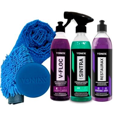 Imagem de Kit Estética Automotiva Sintra Fast + Restaurax + V-floc Vonixx Luva Pano Microfibra