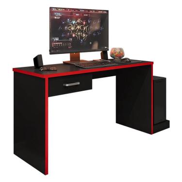 Imagem de Mesa para Computador Gamer drx 9000 Preto Trama Vermelho - Móveis Leão