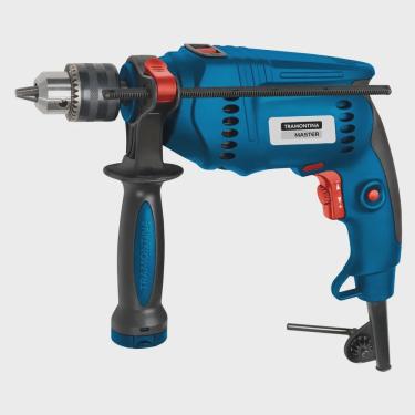 Imagem de Furadeira de Impacto Tramontina 1/2 Uso Profissional Empunhadura Auxiliar e Sistema de Reversão Azul – 127 Volts