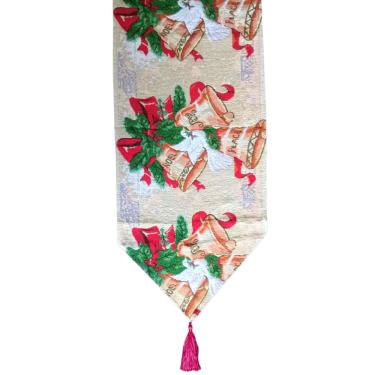 Imagem de Trilho/Caminho de Mesa Natalino Sinos - Tecido Gobelem - 180x33cm saldão